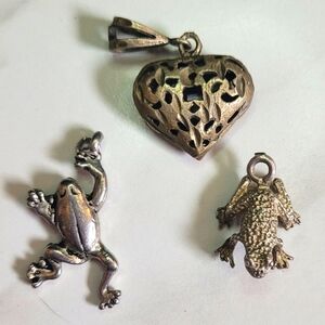 Silver frog and Heart Charms